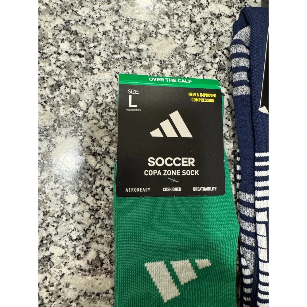 Adidas Mens Soccer Socks Bundle Copa Zone Team Speed Grn Navy Blue Size L 2 Pair